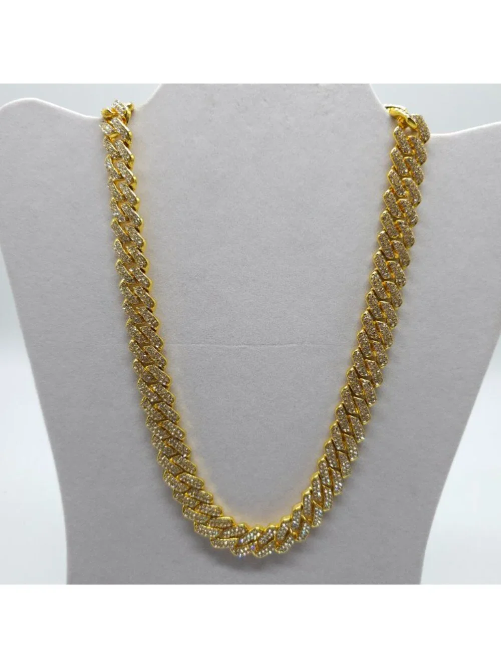 Invicta Mens Gold Tone Cuban Link Necklace Iced Out Crystal Detailing 20